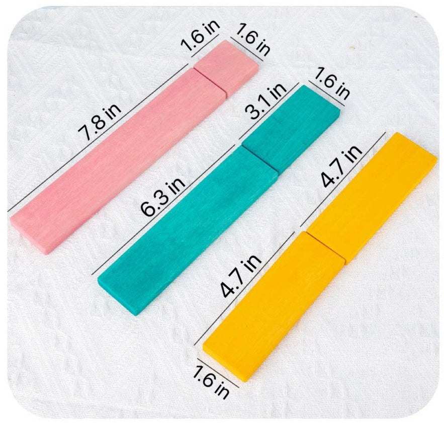 64 Pcs STAINED Large Wooden Rainbow Building Slats with Storage Tray
