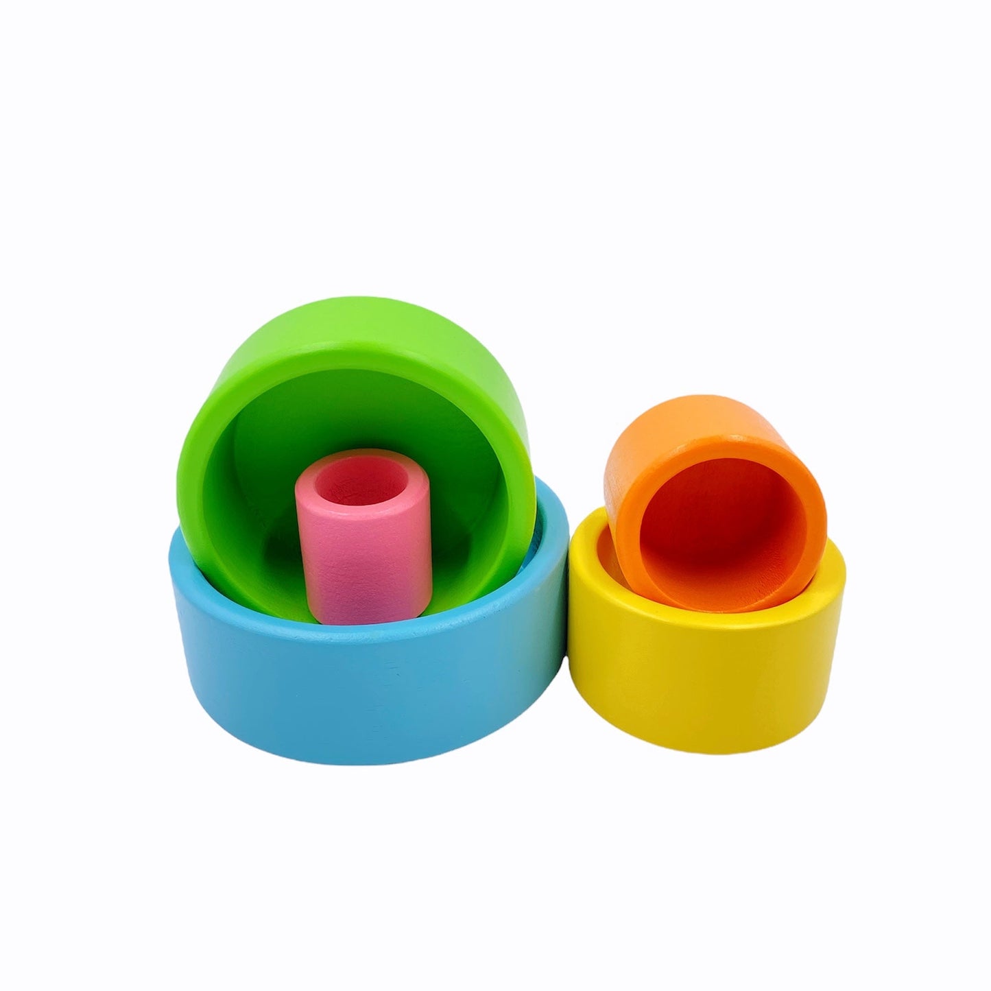 5 Pcs Wooden Stacking Nesting Cup Bowl Set in Pastel/Macaron Color