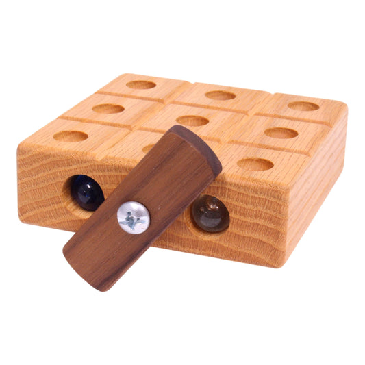 Wooden Marble Tic Tac Toe Game with Built-in Storage for Marbles