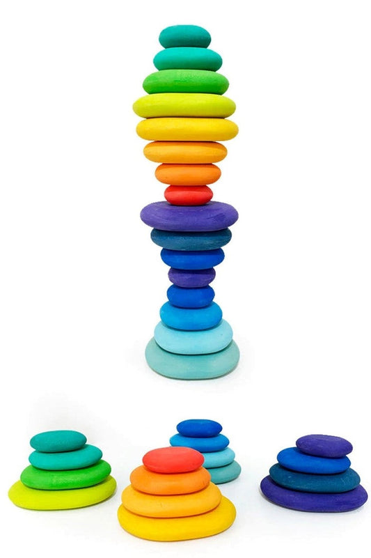 16 Pcs STAINED Wooden Stacking Pebbles Wooden Stacking Stones