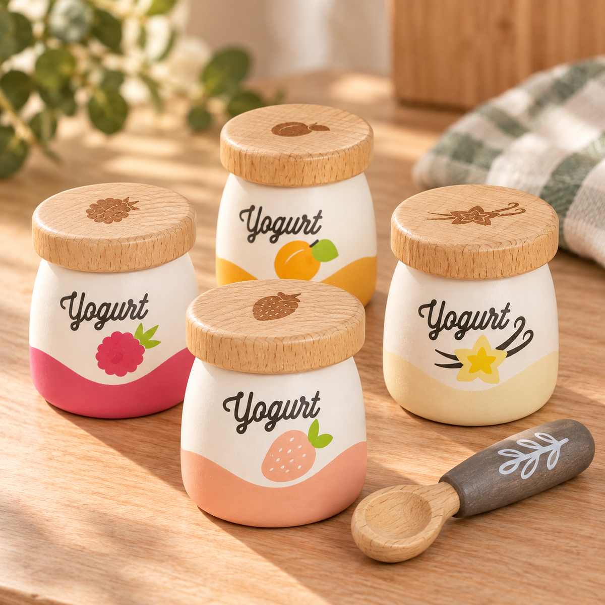 Wooden Yogurt Pots – Pretend Play Set