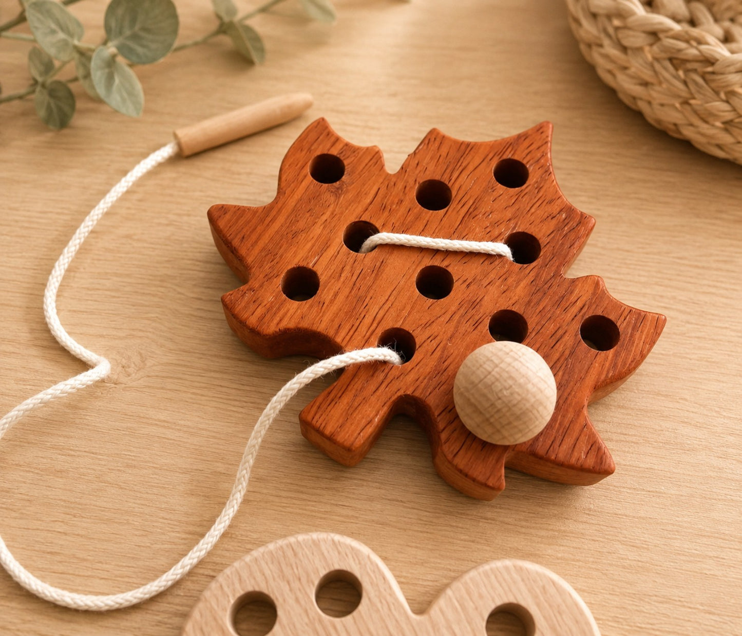 Wooden Montessori Lacing Leaves Set