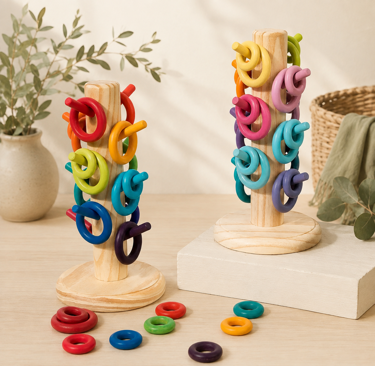 12-Dowel Sorting Tree with 24 Building Rings Set