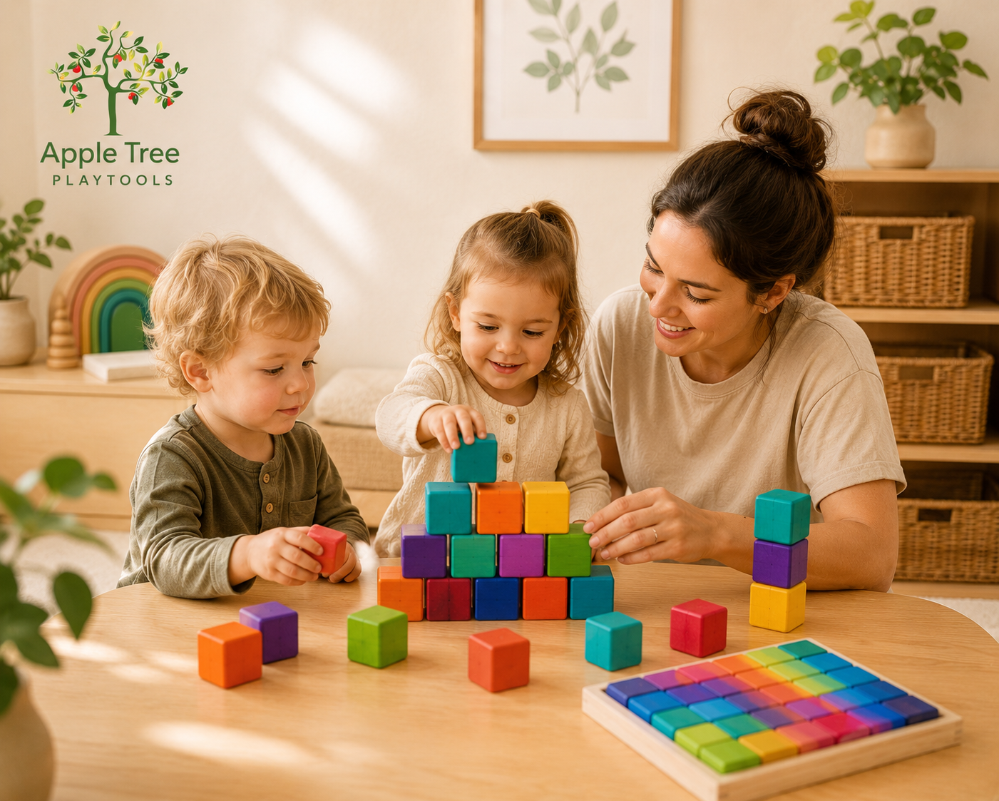Rainbow Mosaic Building Blocks – 36 Pieces + Wooden Tray