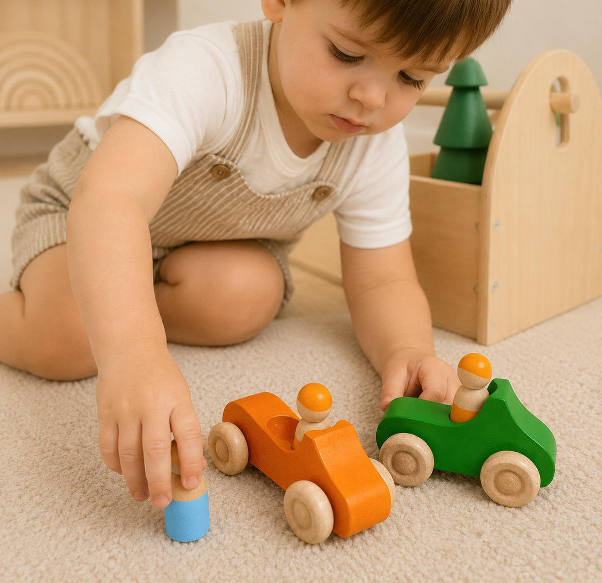 Rainbow Wooden Vehicle & Peg People Set – 10 Pieces