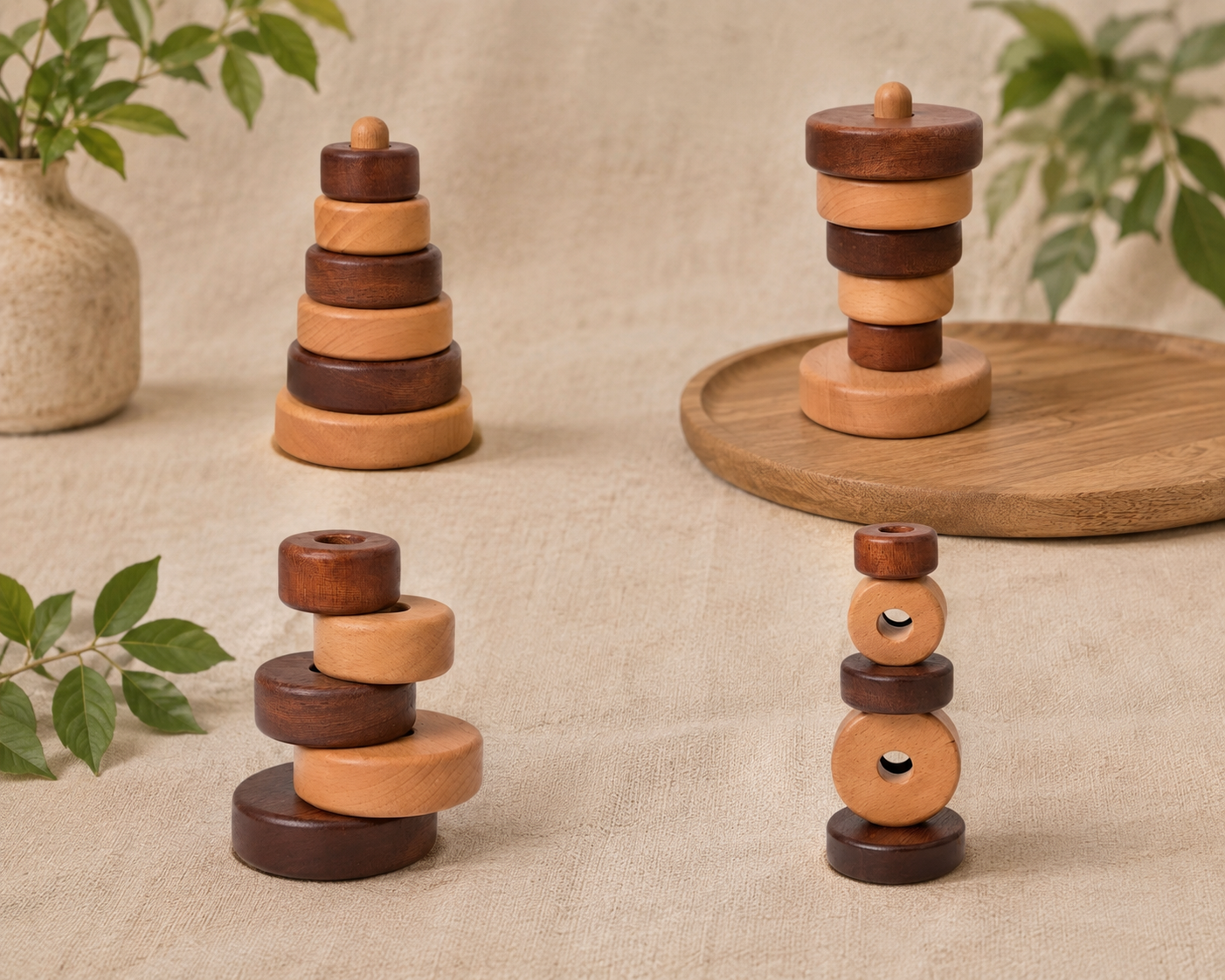 Natural Wood Geometric Stacking Toy