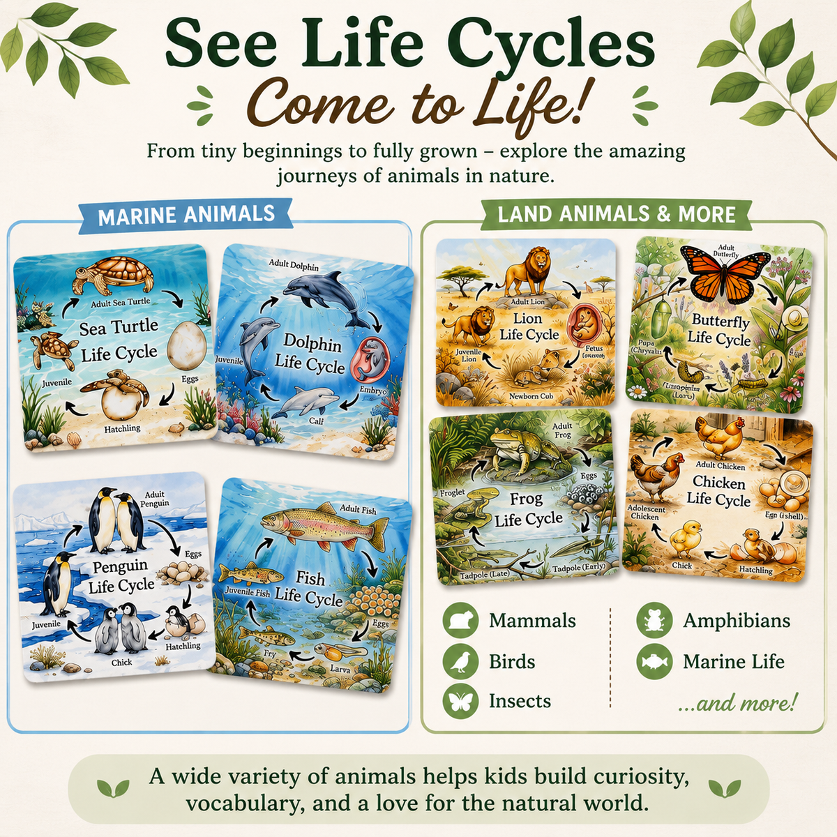 Beautiful Animal Life Cycle Cards | Nature & Science Learning Set