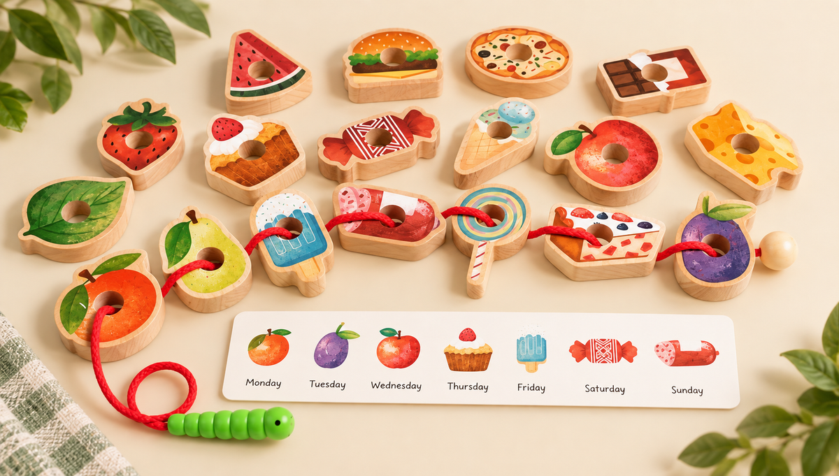 Greedy Caterpillar Wooden Lacing & Matching Game