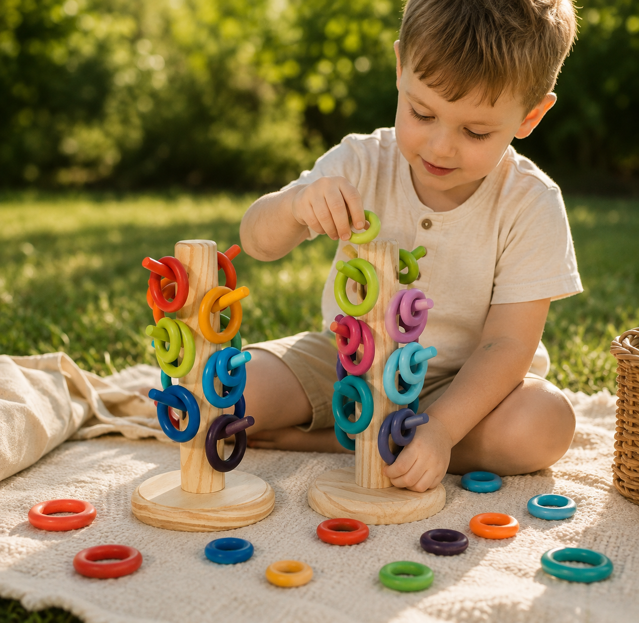 12-Dowel Sorting Tree with 24 Building Rings Set