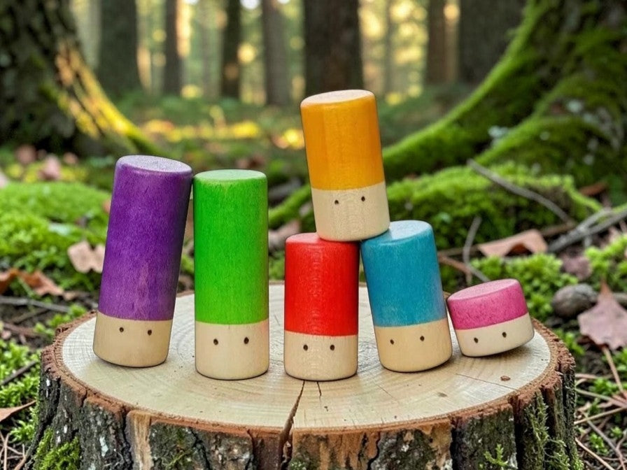 Rainbow Stacking Cylinders – 72pc Wooden Loose Parts Set