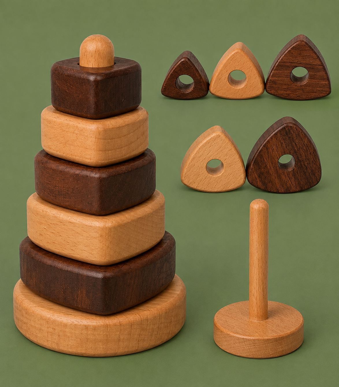 Natural Wood Geometric Stacking Toy