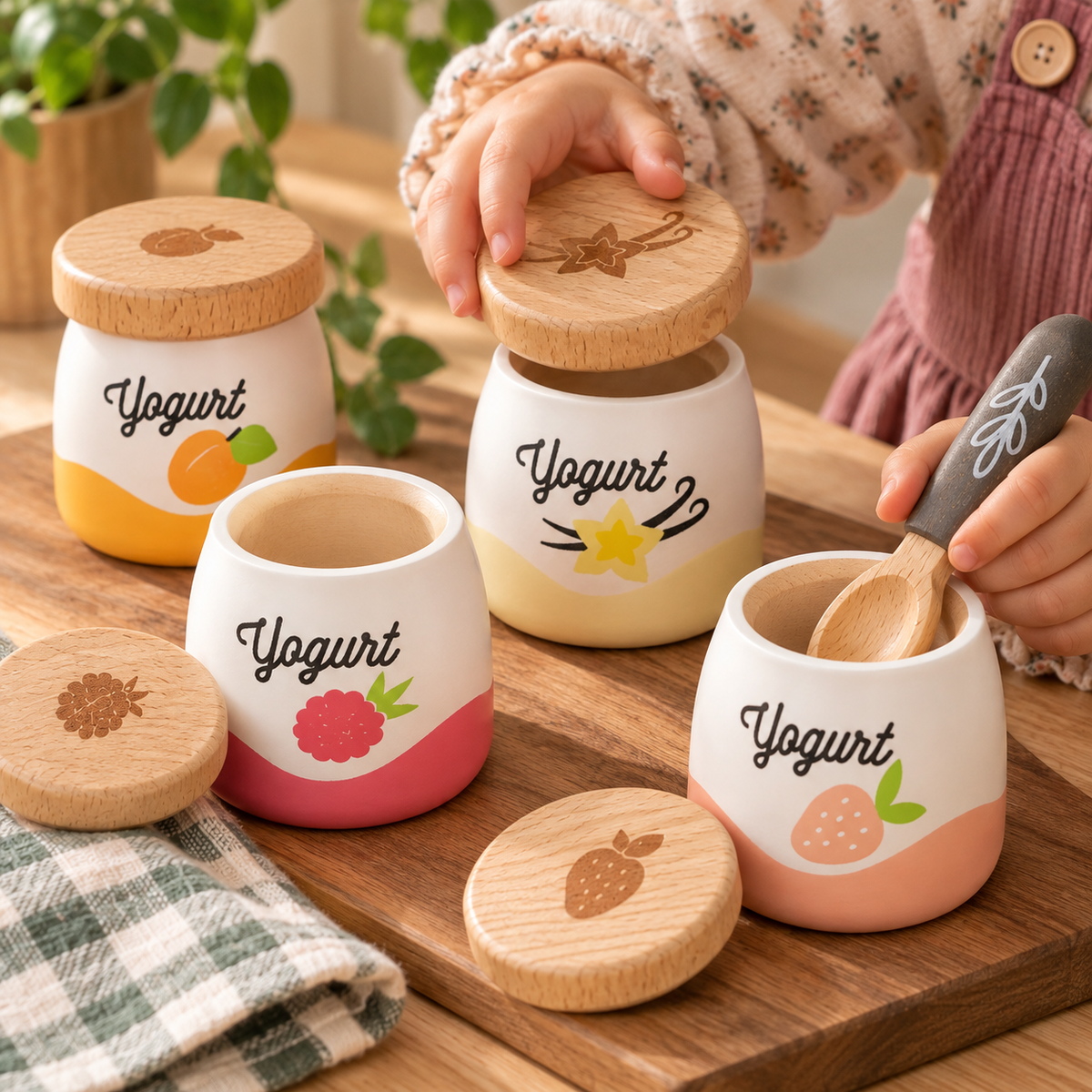 Wooden Yogurt Pots – Pretend Play Set