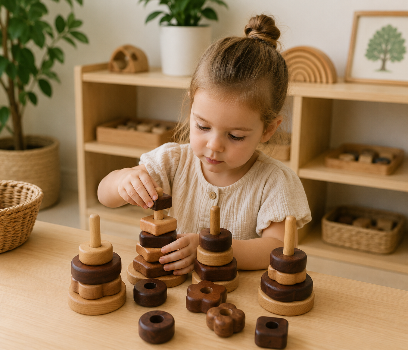 Natural Wood Geometric Stacking Toy