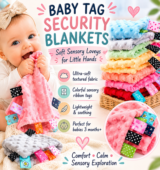🌈 BABY TAG SECURITY BLANKETS 🌈

Soft, soothing sensory loveys designed for little hands & growing minds 💖