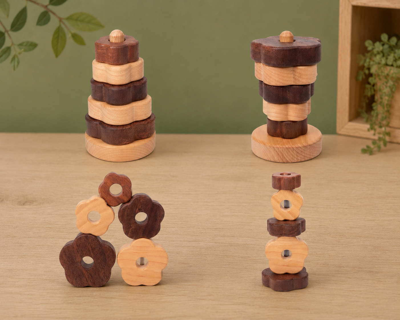 Natural Wood Geometric Stacking Toy