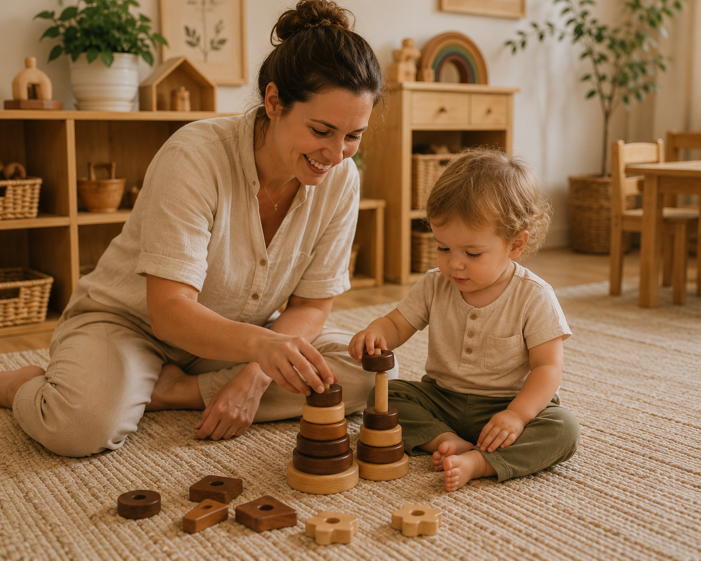 Natural Wood Geometric Stacking Toy
