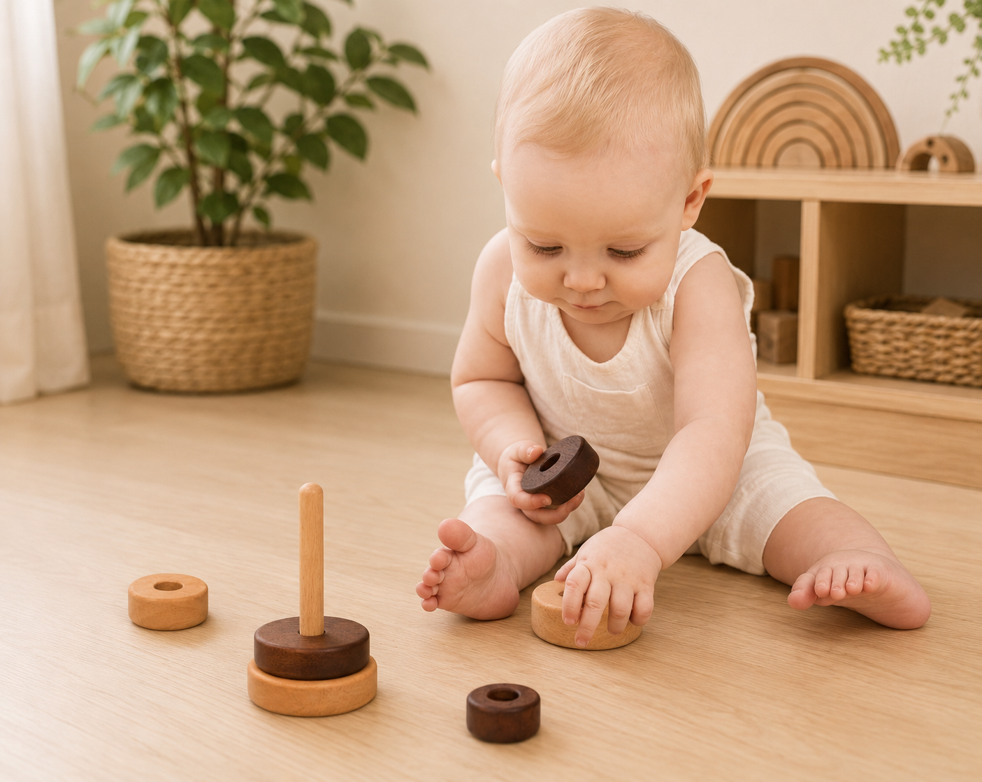 Natural Wood Geometric Stacking Toy
