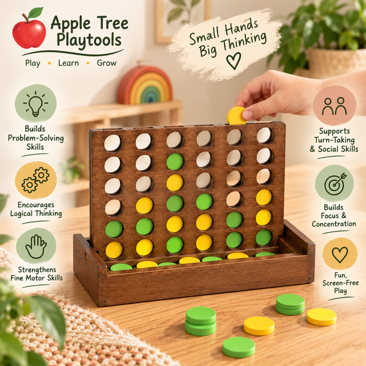 Wooden Four-in-a-Row Strategy Game