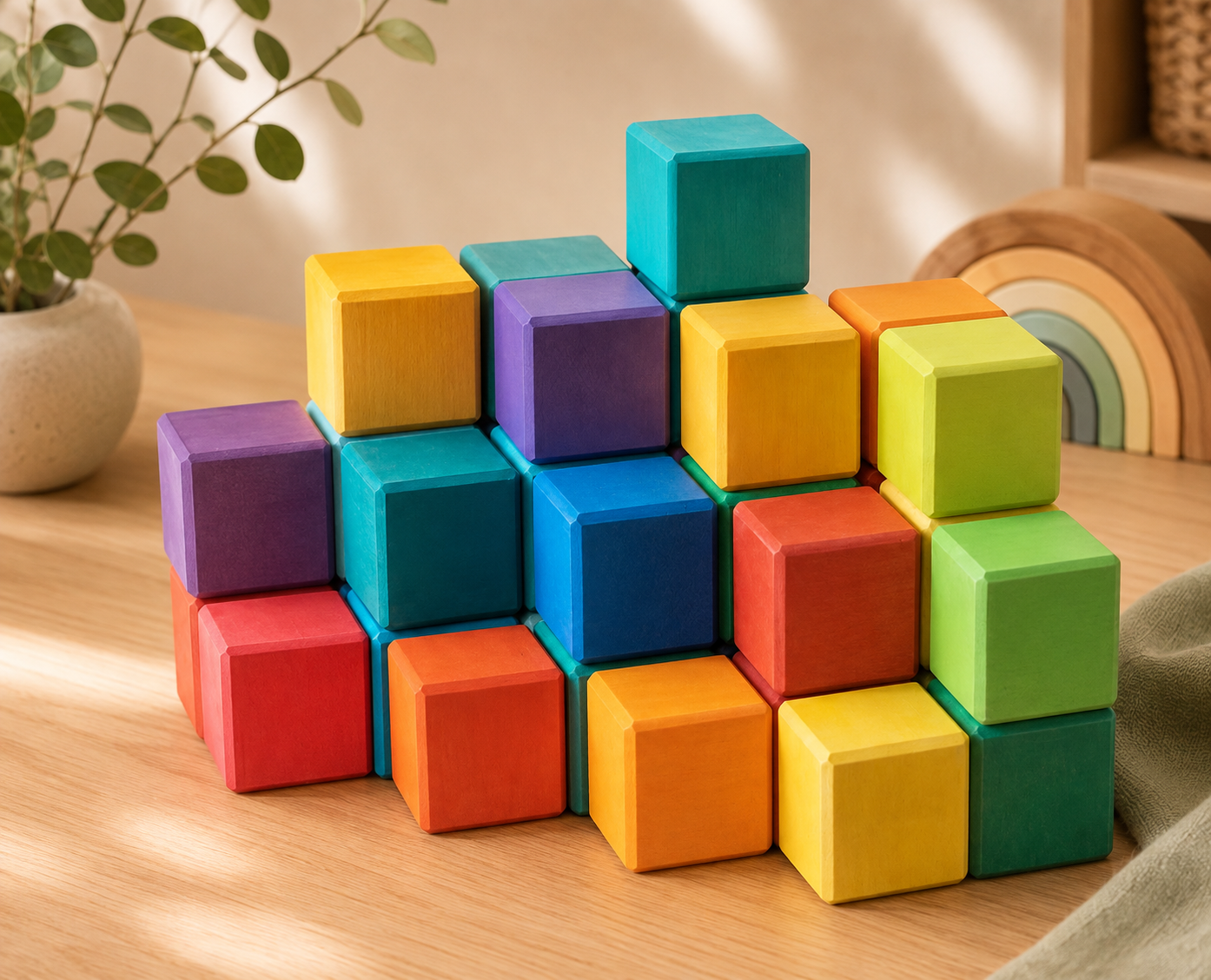 Rainbow Mosaic Building Blocks – 36 Pieces + Wooden Tray