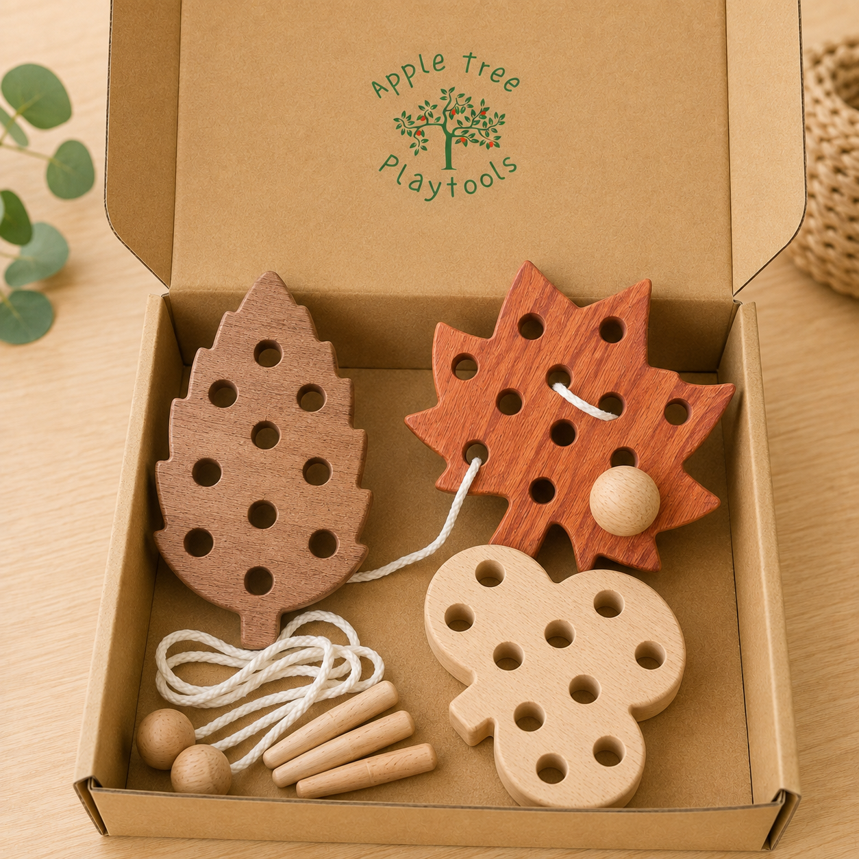 Wooden Montessori Lacing Leaves Set