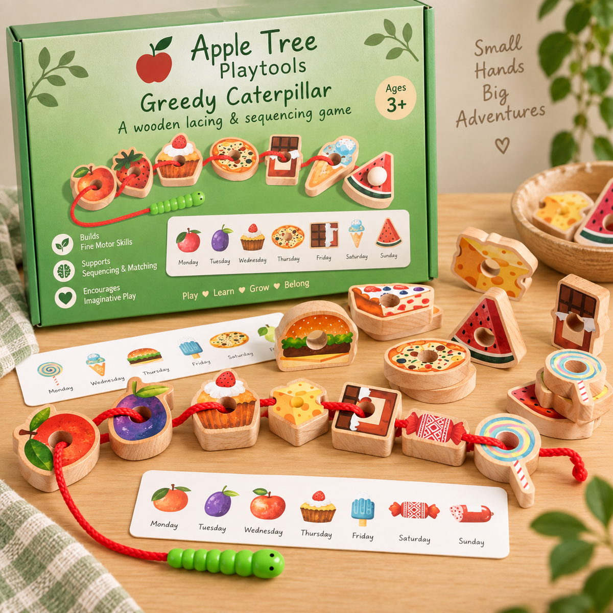 Greedy Caterpillar Wooden Lacing & Matching Game