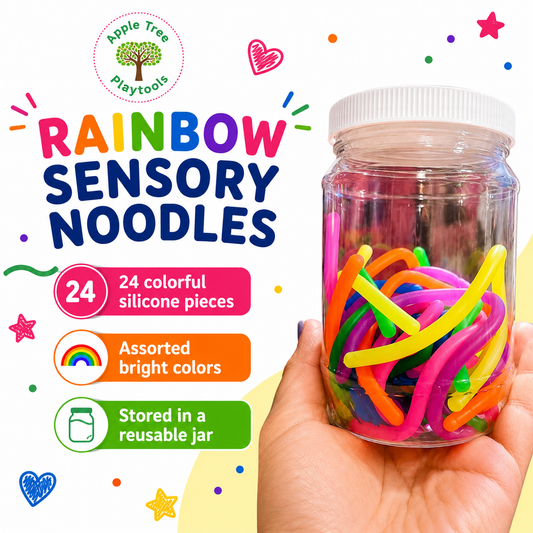 🌈 Rainbow Sensory Noodles - 24 Piece Set with Storage Jar