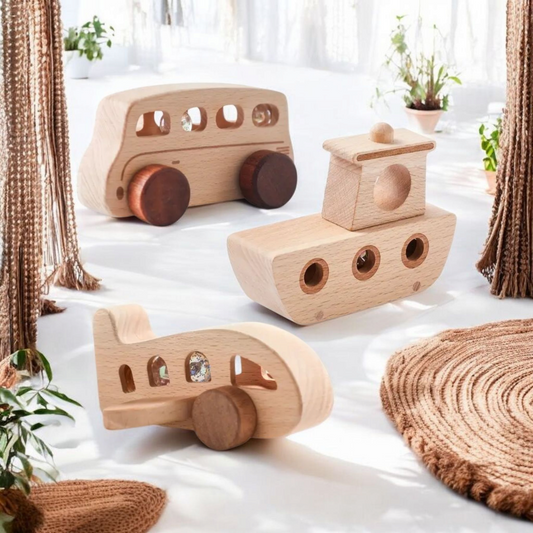 3-Piece Wooden Vehicle Toy Set – Car, Boat & Airplane