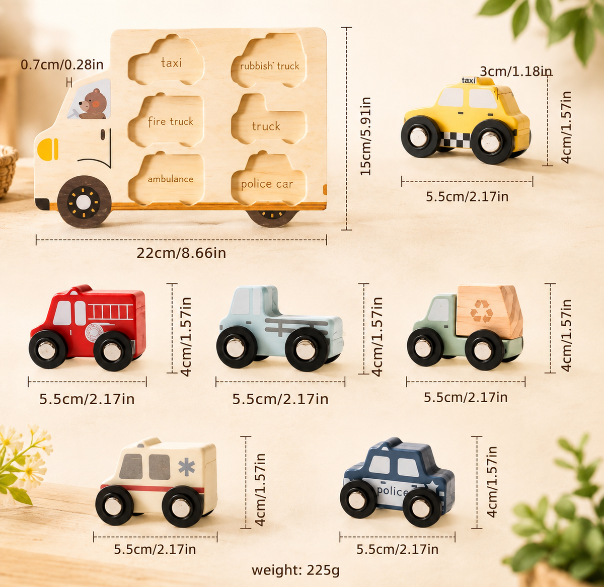 🚚 Wooden Vehicle Puzzle & Play Set

A puzzle and play set all in one! Includes 6 chunky wooden vehicles!
