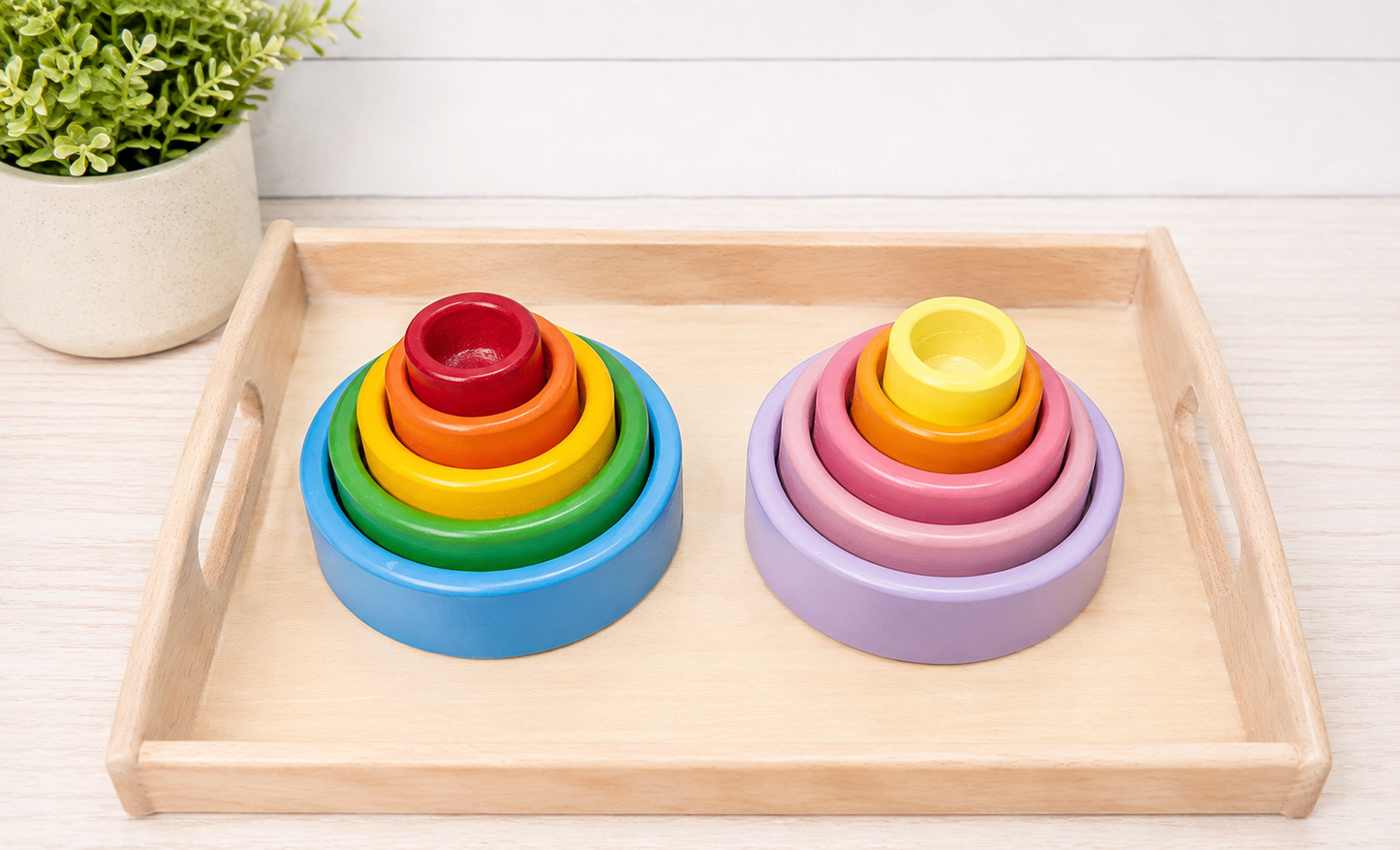Wooden Rainbow Nesting Bowls