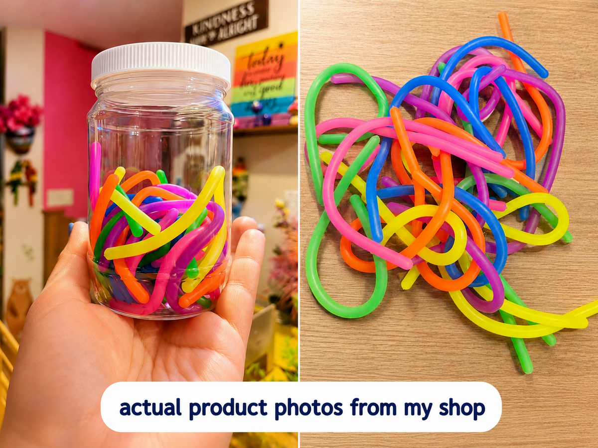 🌈 Rainbow Sensory Noodles - 24 Piece Set with Storage Jar