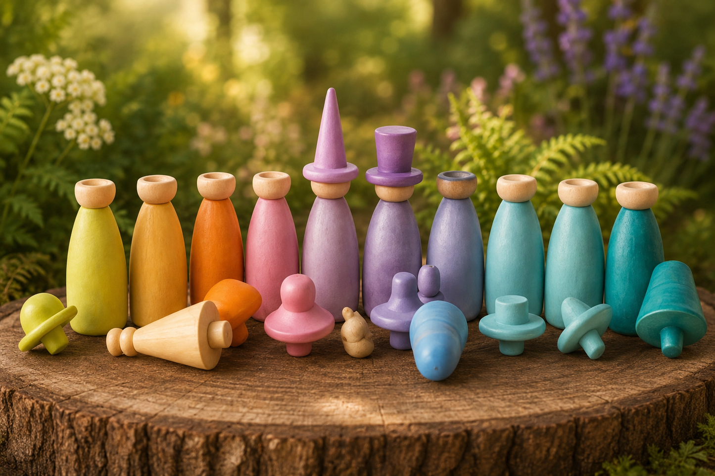 Pastel & Rainbow Hat Changer Peg Dolls