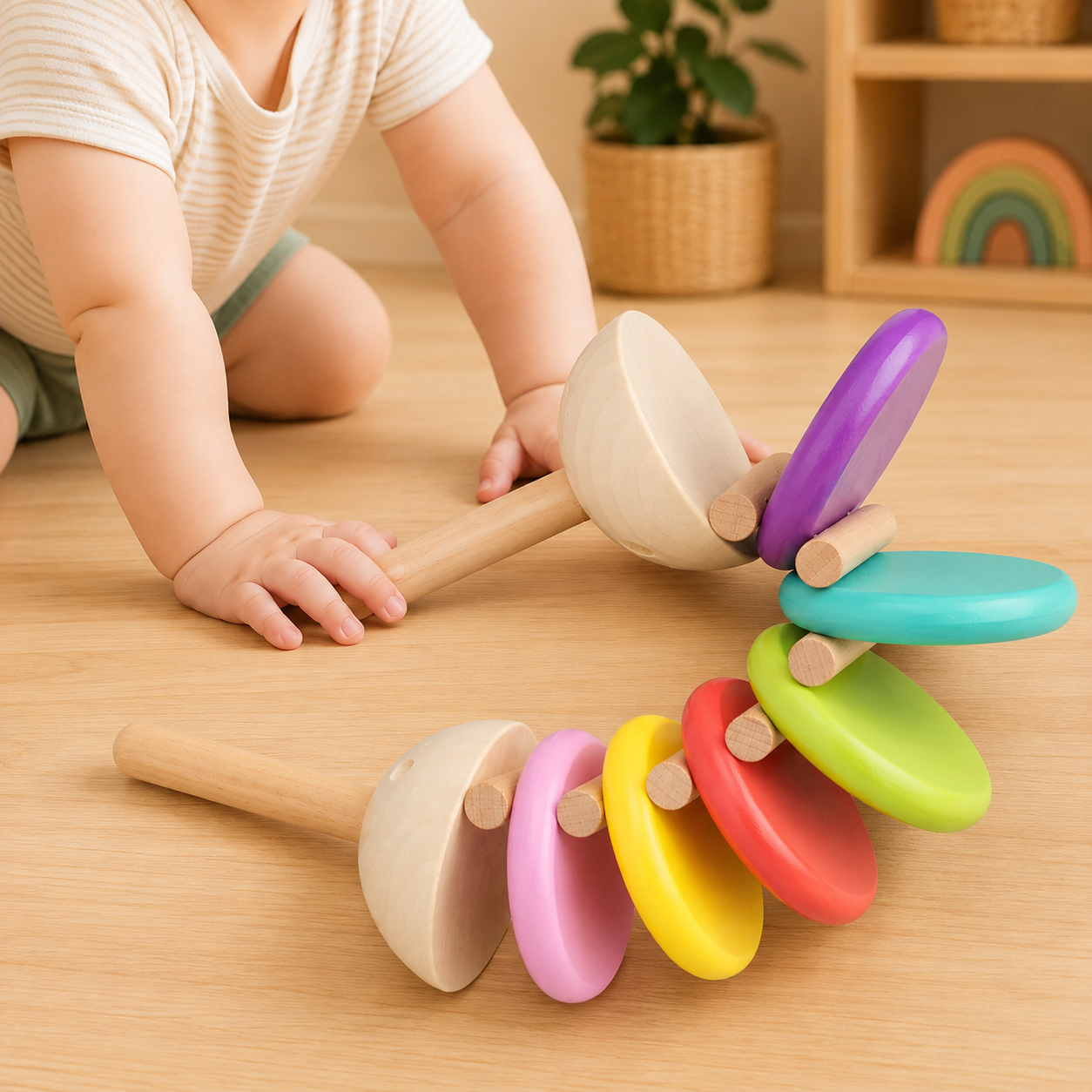 Rainbow Wooden Castanets