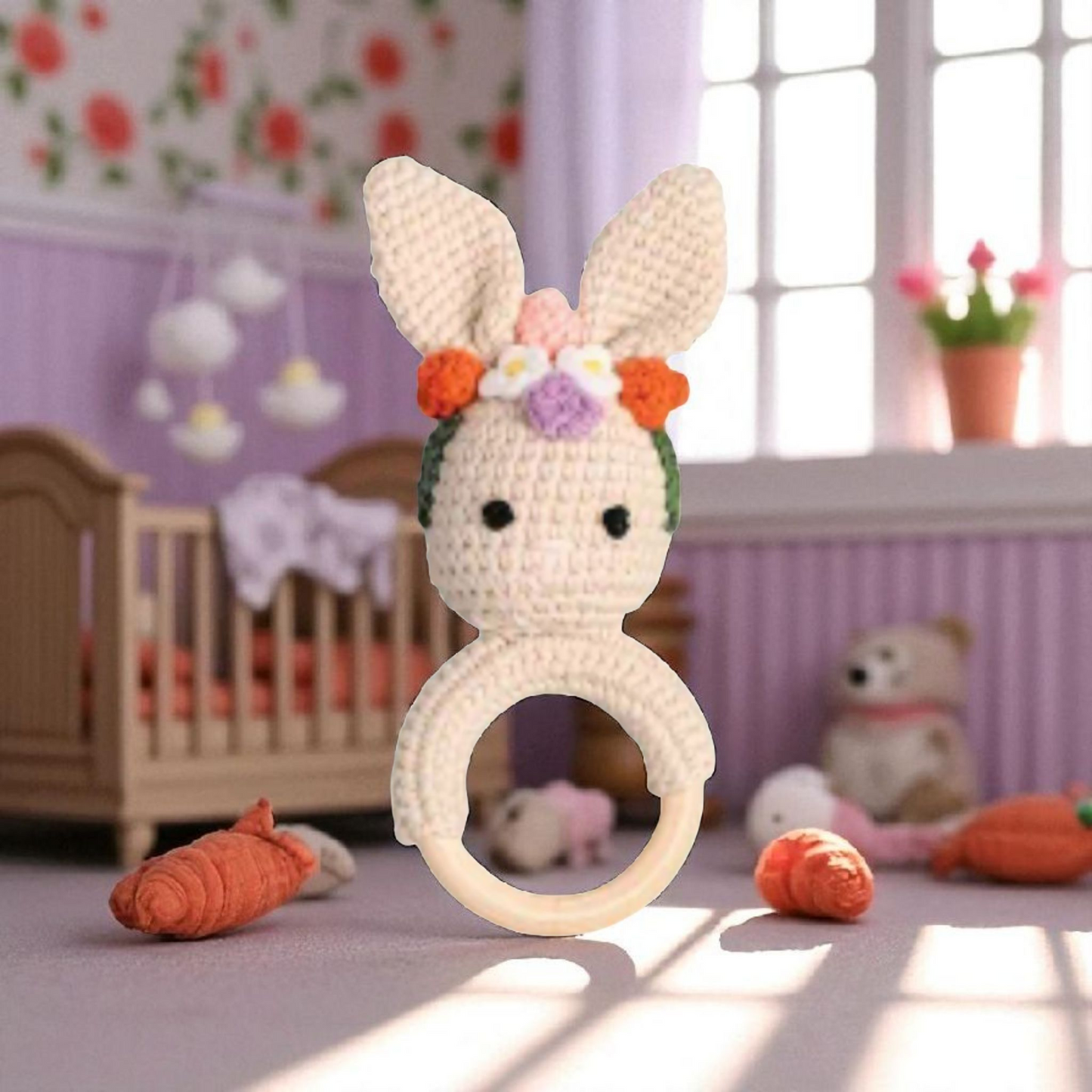 Top Seller! Handmade Wooden Crochet Baby Rattles