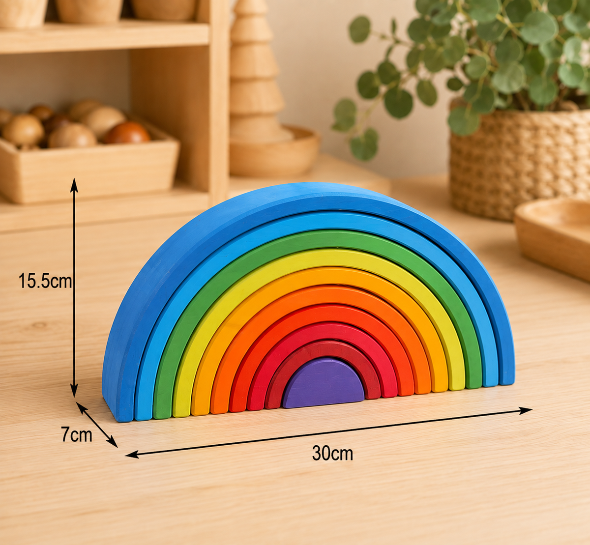 Large Wooden Rainbow Tunnel - 10-Piece Open-Ended Stacking Toy