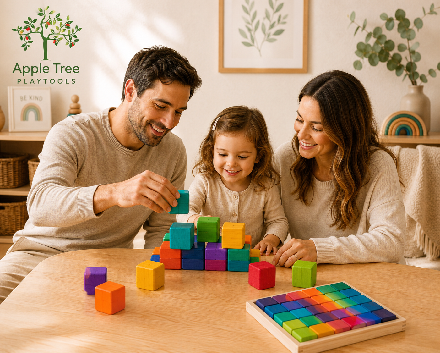 Rainbow Mosaic Building Blocks – 36 Pieces + Wooden Tray
