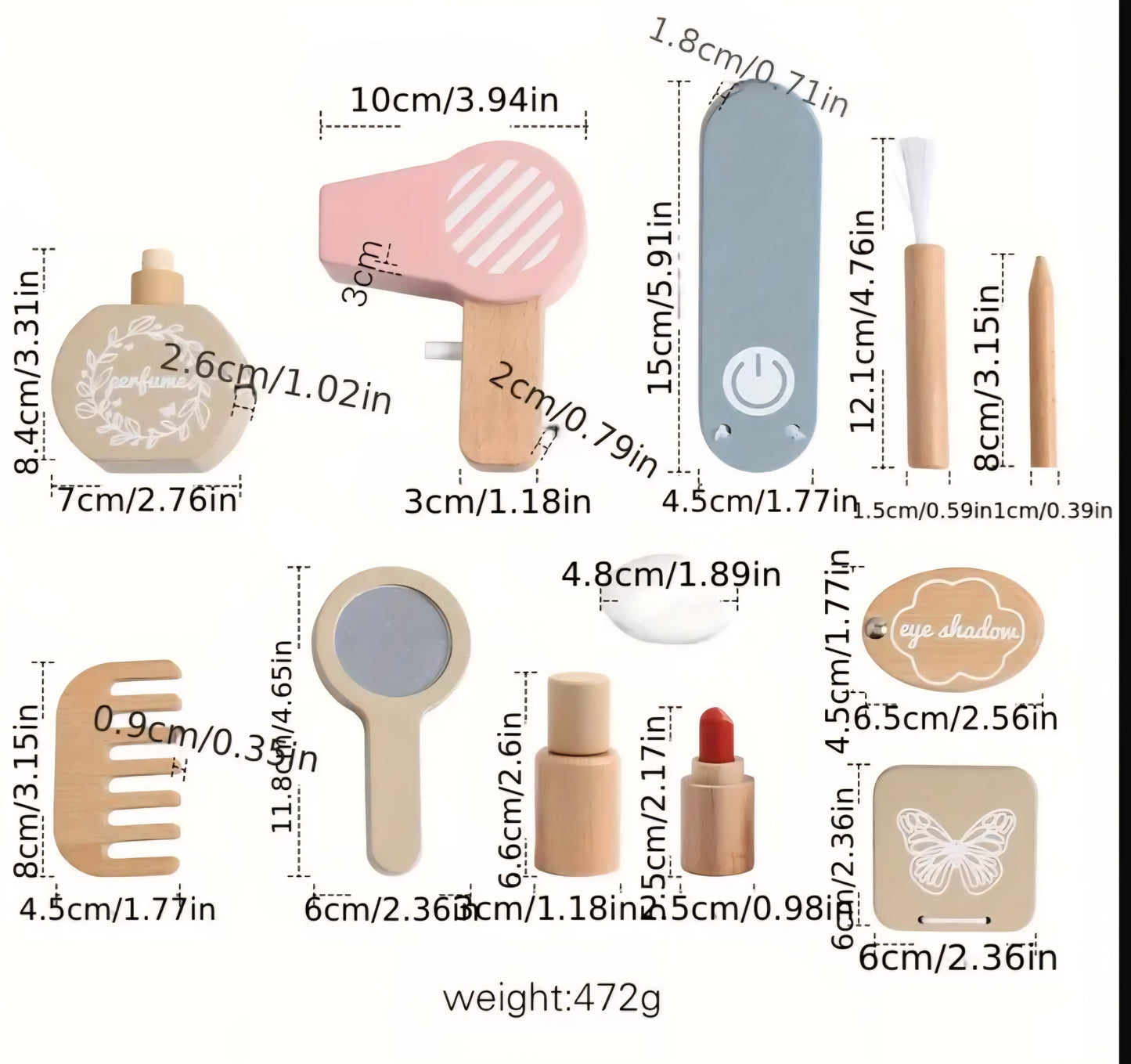 Natural Wooden Makeup Toy Set – 13-Piece Pretend Play Beauty Kit for Kids