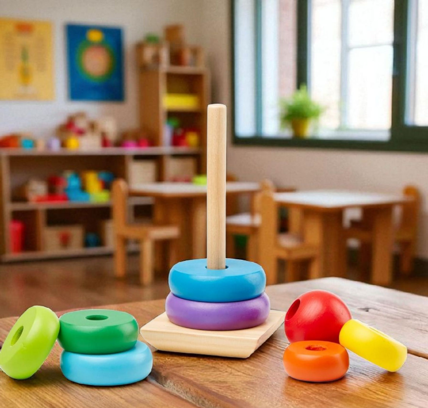 Wooden Rainbow Stacker – Classic Educational Toy for Ages 2+