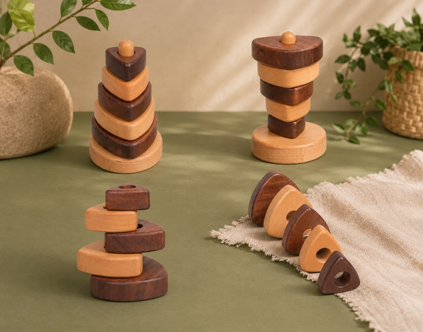 Natural Wood Geometric Stacking Toy