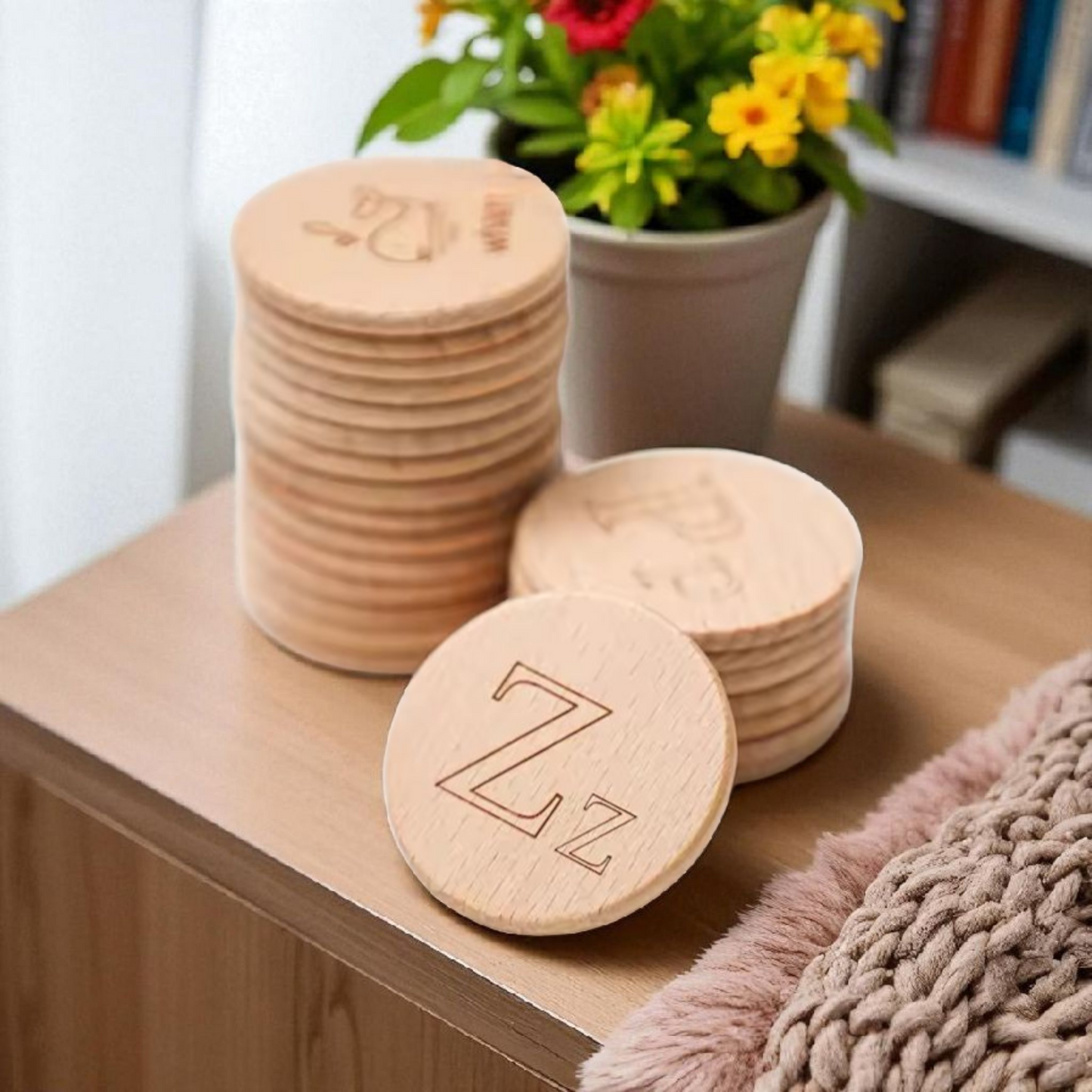 Wooden Alphabet Coins – Upper & Lowercase Letter Set (1.45")