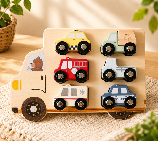 Wooden City Cars & Trucks – 6-Piece Vehicle Set for Toddlers