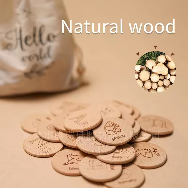 Wooden Alphabet Coins – Upper & Lowercase Letter Set (1.45")