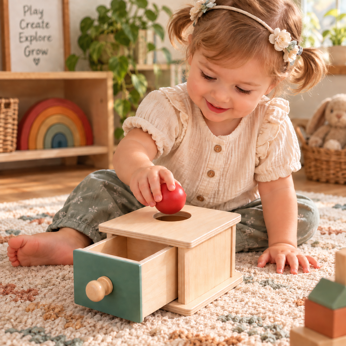 Wooden Ball Drop Object Permanence Box
