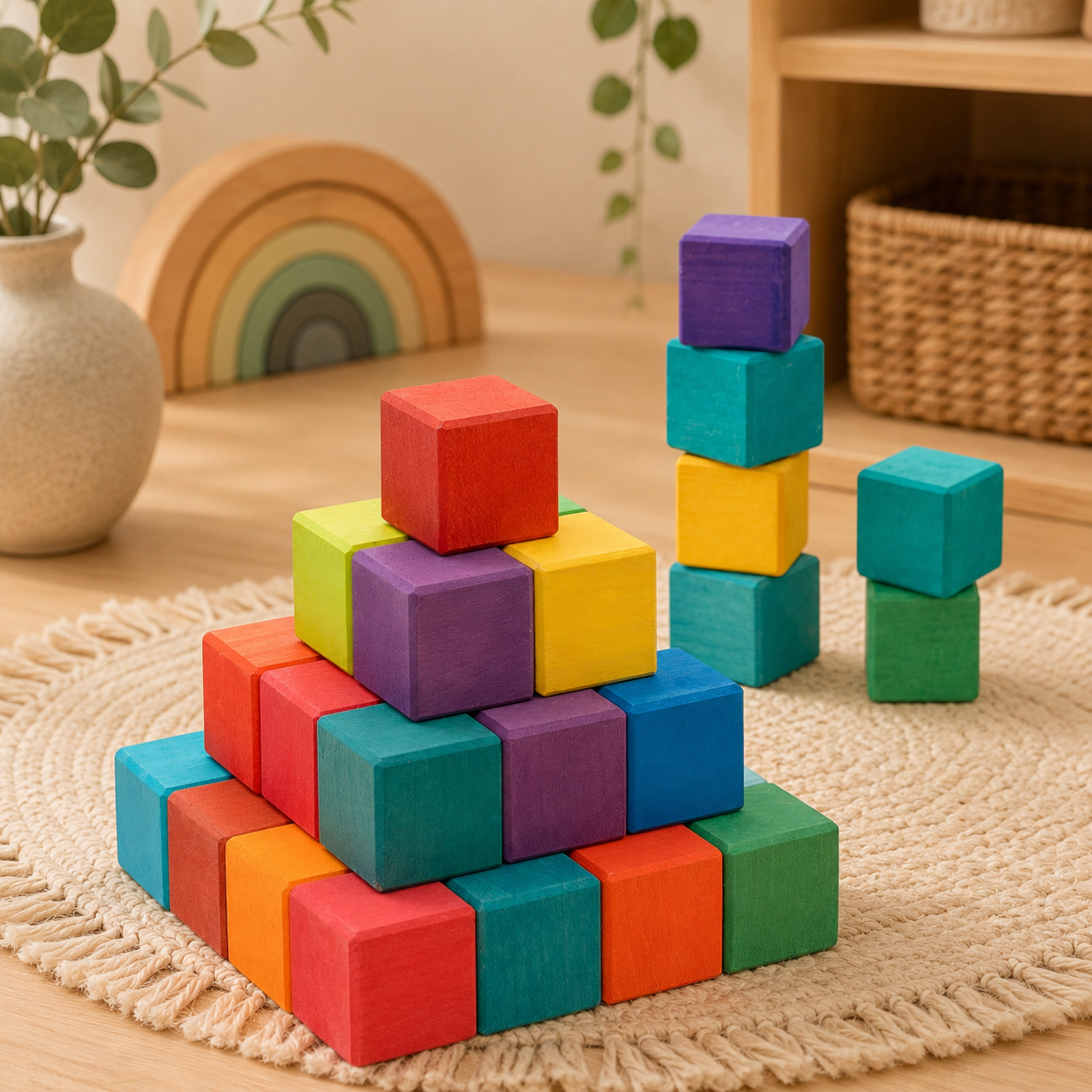 Rainbow Mosaic Building Blocks – 36 Pieces + Wooden Tray