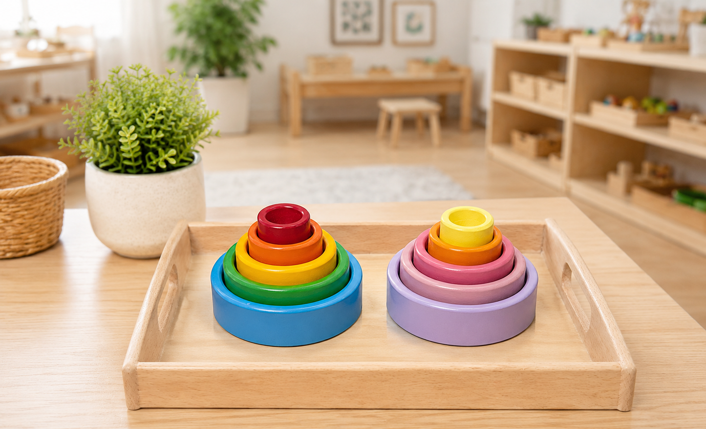 Wooden Rainbow Nesting Bowls