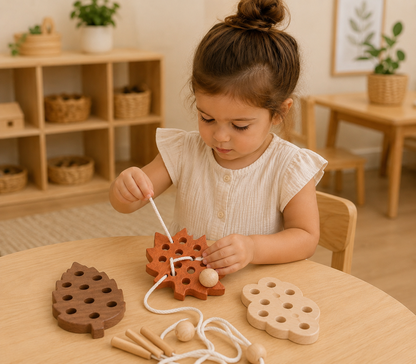 Wooden Montessori Lacing Leaves Set