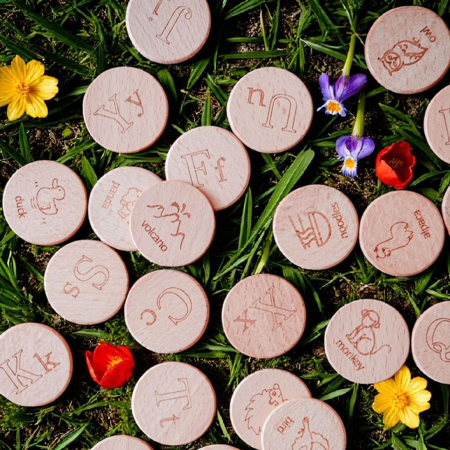 Wooden Alphabet Coins – Upper & Lowercase Letter Set (1.45")