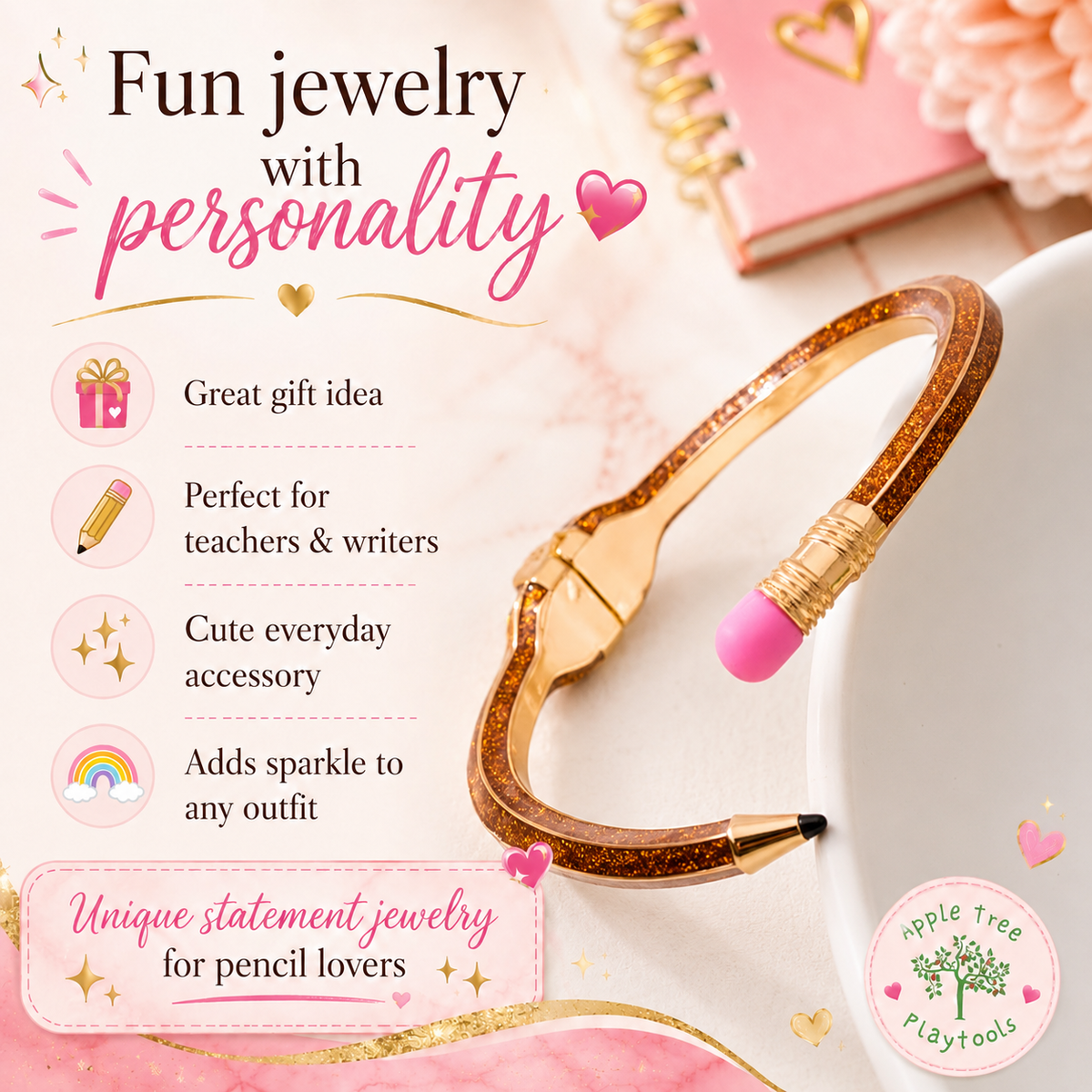 ✏️ Pencil Bangle Bracelets ✏️
Fun • Sparkly • Teacher Approved 💖