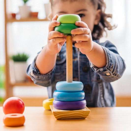 Primary or Pastel Wooden Rainbow Stacker – Classic Educational Toy for Ages 2+