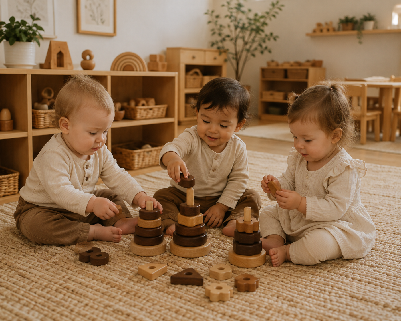Natural Wood Geometric Stacking Toy