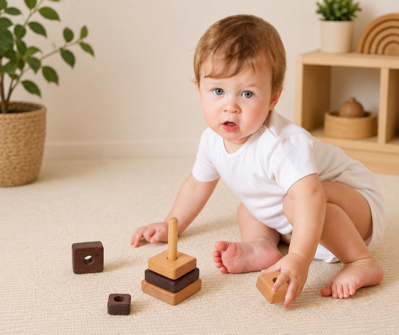Natural Wood Geometric Stacking Toy